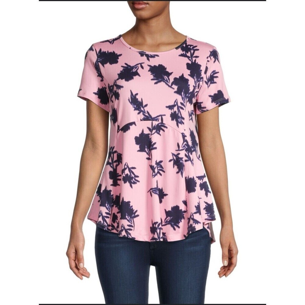 BOBEAU Women's Floral A-line Short Sleeve Top Size 3X